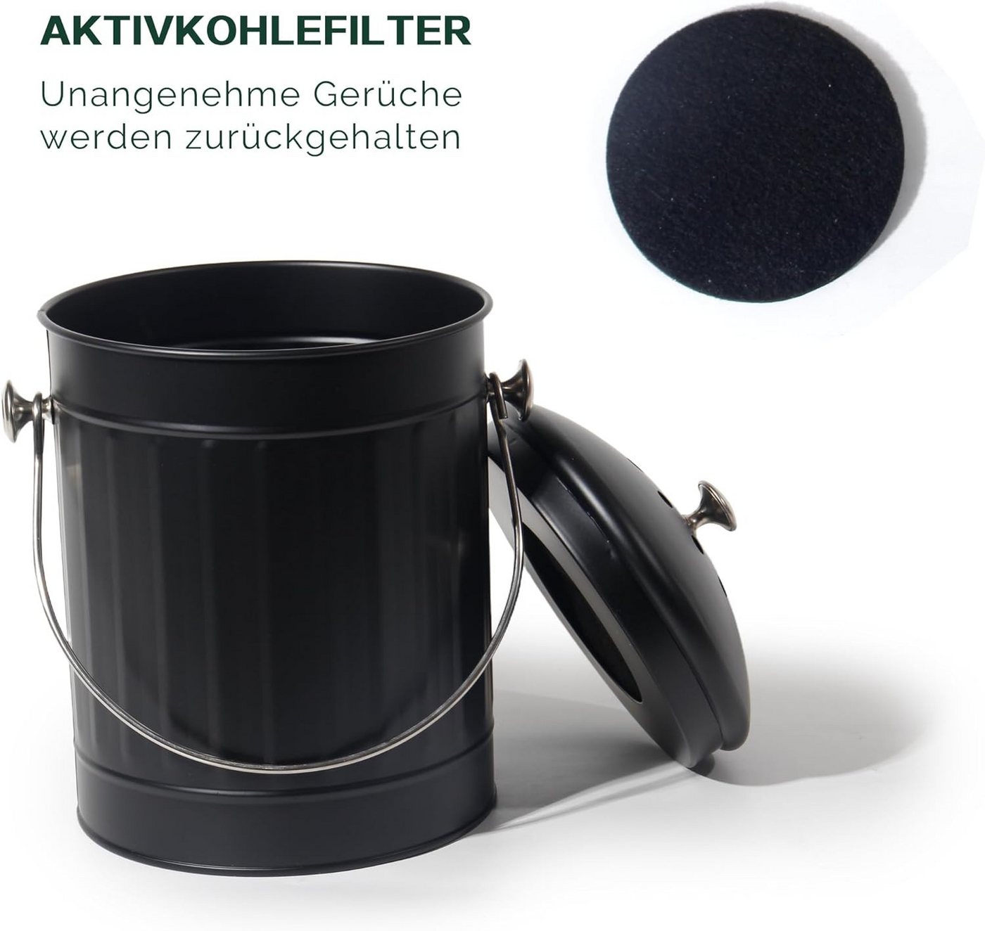 Zedelmaier Biomülleimer Biomülleimer Küche, Bio Mülleimer, Komposteimer Metall, Geruchsdicht mit Aktivkohlefiltern, Biomüll Retro 3,5L – Bild 4 von 5