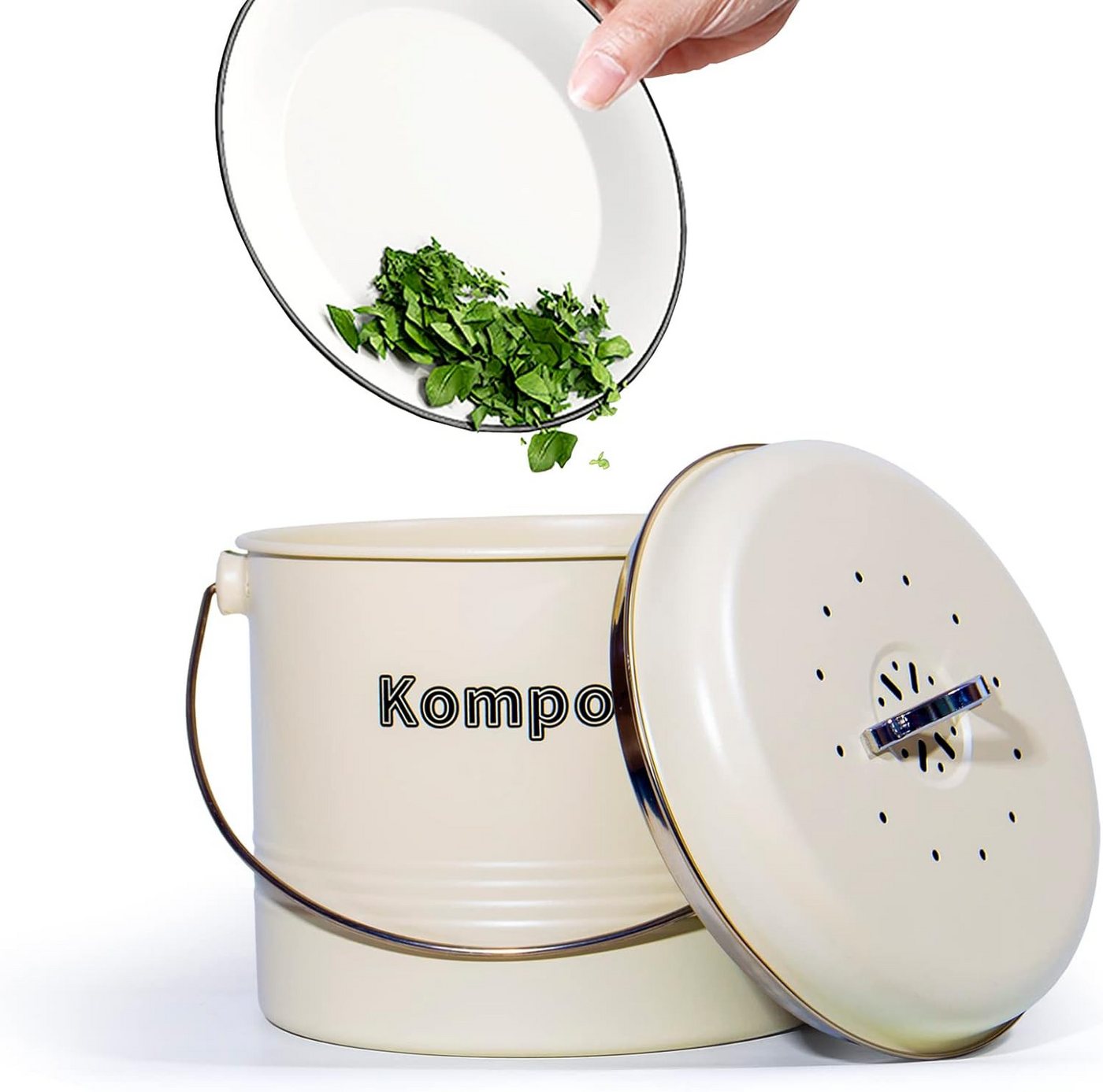 Zedelmaier Biomülleimer Biomülleimer Küche, Bio Mülleimer, Komposteimer Metall, Geruchsdicht mit Aktivkohlefiltern, Biomüll Retro 3,5L – Bild 4 von 5