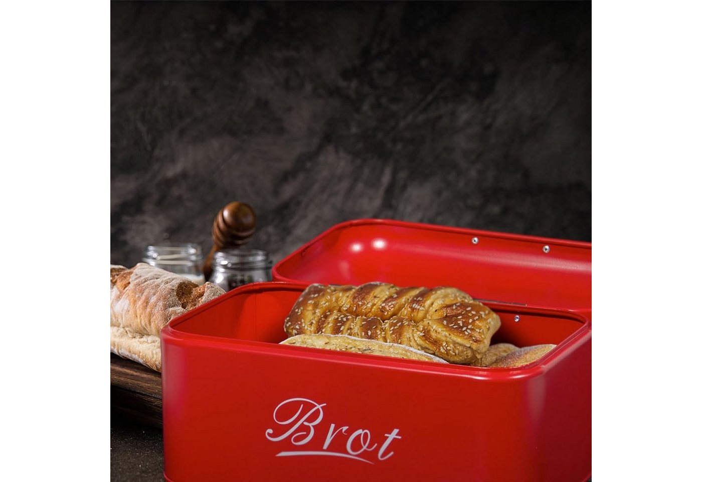 Zedelmaier Brotkasten Brotkasten aus Metall,Brot Lange Aufbewahren,Retro Brot Box mit Deckel, (1-tlg., MBH001&2), Stapelbar Brotaufbewahrungsbox – Bild 5 von 5