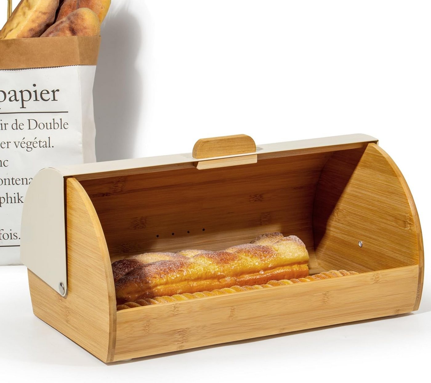 Zedelmaier Brotkasten Brotkasten Bambus mit Rolldeckel Brotbox Rollbrotkasten, (Set, 1x Brotbox mit Deckel inkl. 1x Brotbeutel) – Bild 4 von 5