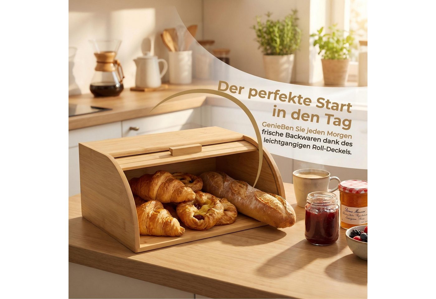 Zedelmaier Brotkasten Brotkasten Bambus mit Rolldeckel Brotbox Rollbrotkasten, (Set) – Bild 2 von 5