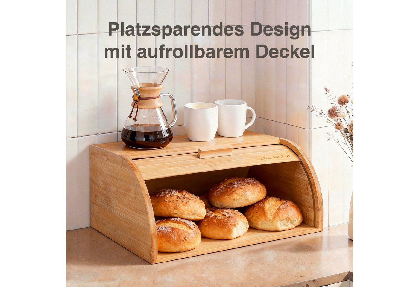 Zedelmaier Brotkasten Brotkasten Bambus mit Rolldeckel Brotbox Rollbrotkasten, (Set) – Bild 5 von 5