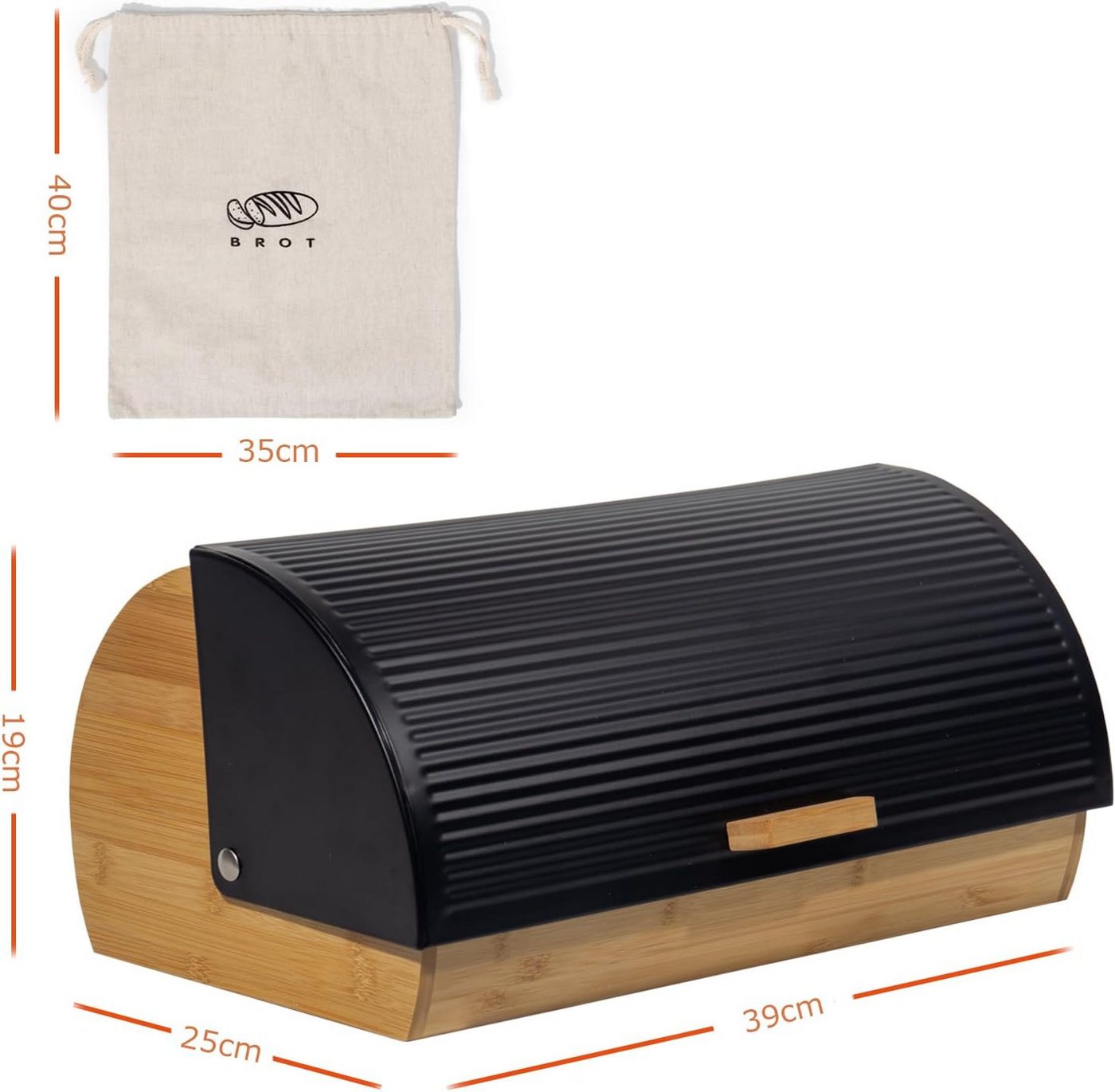 Zedelmaier Brotkasten Brotkasten Bambus mit Rolldeckel Brotbox Rollbrotkasten, (Set, 1x Brotbox mit Deckel inkl. 1x Brotbeutel) – Bild 2 von 5