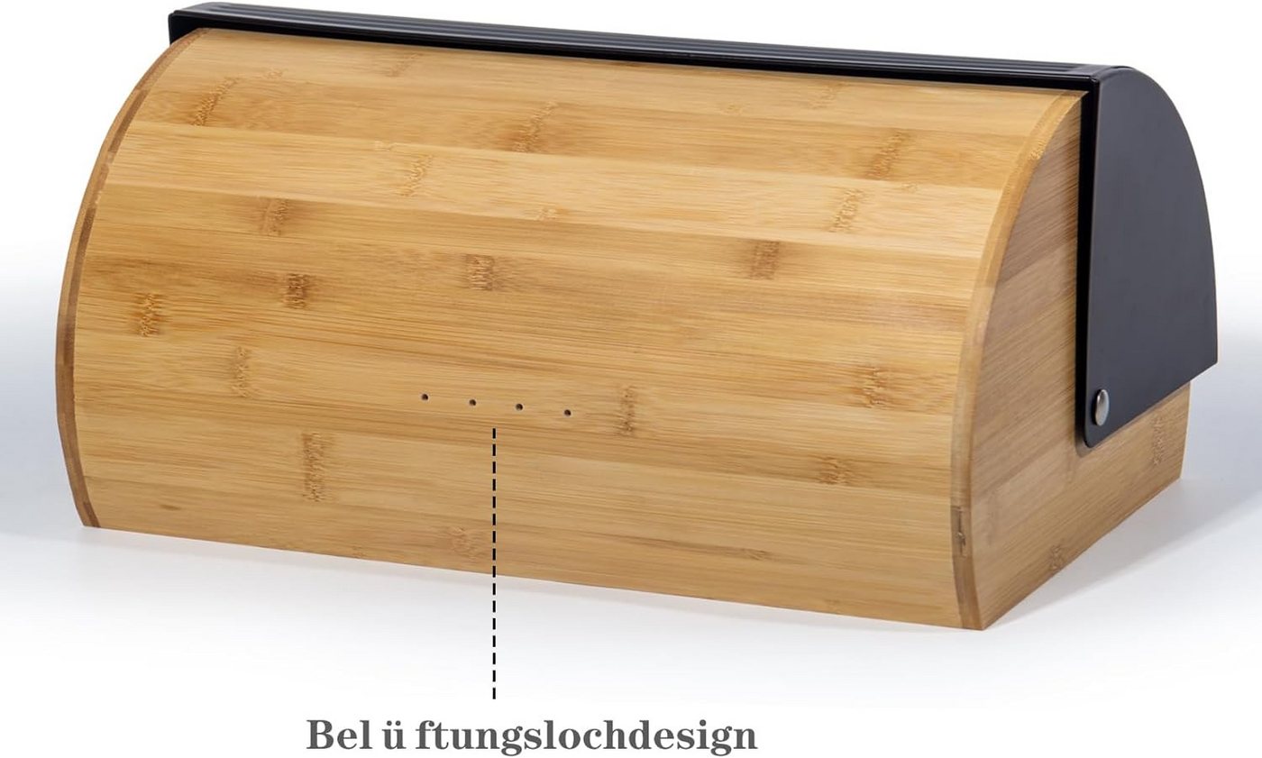 Zedelmaier Brotkasten Brotkasten Bambus mit Rolldeckel Brotbox Rollbrotkasten, (Set, 1x Brotbox mit Deckel inkl. 1x Brotbeutel) – Bild 3 von 5