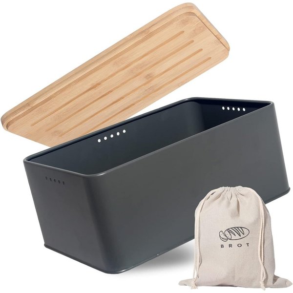 Zedelmaier Brotkasten Brotkasten mit Schneidebrett,MatteBrotbox mit Holzdeckel&Leinen beutel, (MBH006), Rundum Belüftung, Brotkorb für langanhaltende Frische 33
