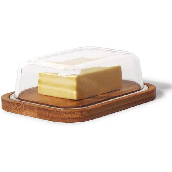 Zedelmaier Butterdose Butterdose,Butterglocke für 250g Butter,mit nachhaltigem holzdeckel, (Packung, HYH001&4), Butterdose aus Boraxglas & Naturdeckel aus runde