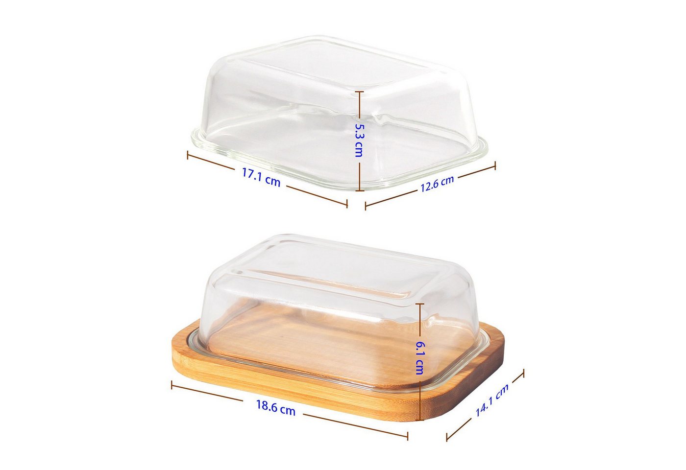 Zedelmaier Butterdose Butterdose,Butterglocke für 250g Butter,mit nachhaltigem holzdeckel, (Packung, HYH001&4), Butterdose aus Boraxglas & Naturdeckel aus runde – Bild 2 von 5