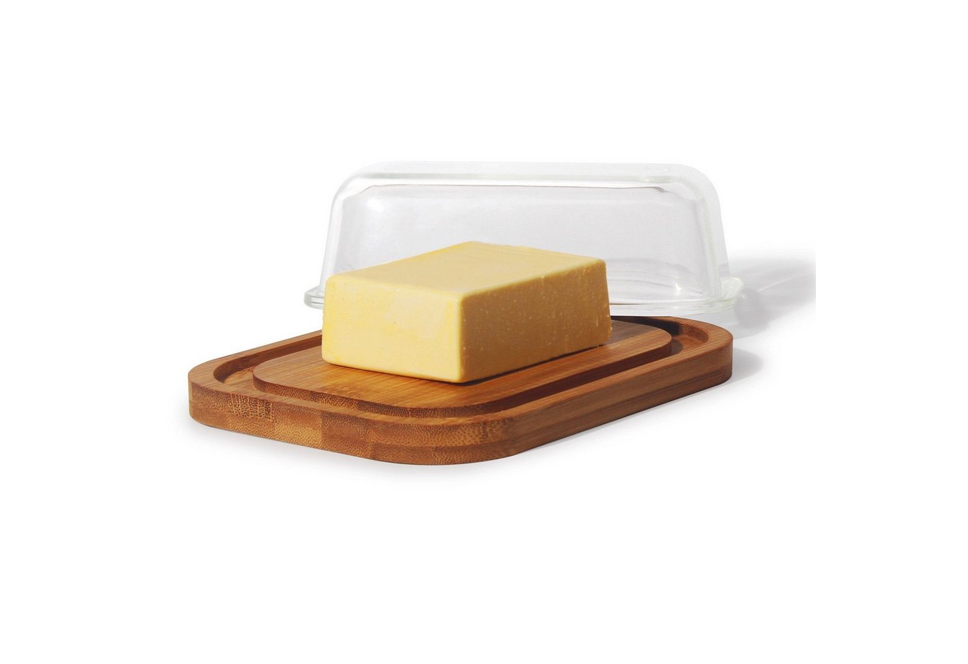 Zedelmaier Butterdose Butterdose,Butterglocke für 250g Butter,mit nachhaltigem holzdeckel, (Packung, HYH001&4), Butterdose aus Boraxglas & Naturdeckel aus runde – Bild 5 von 5