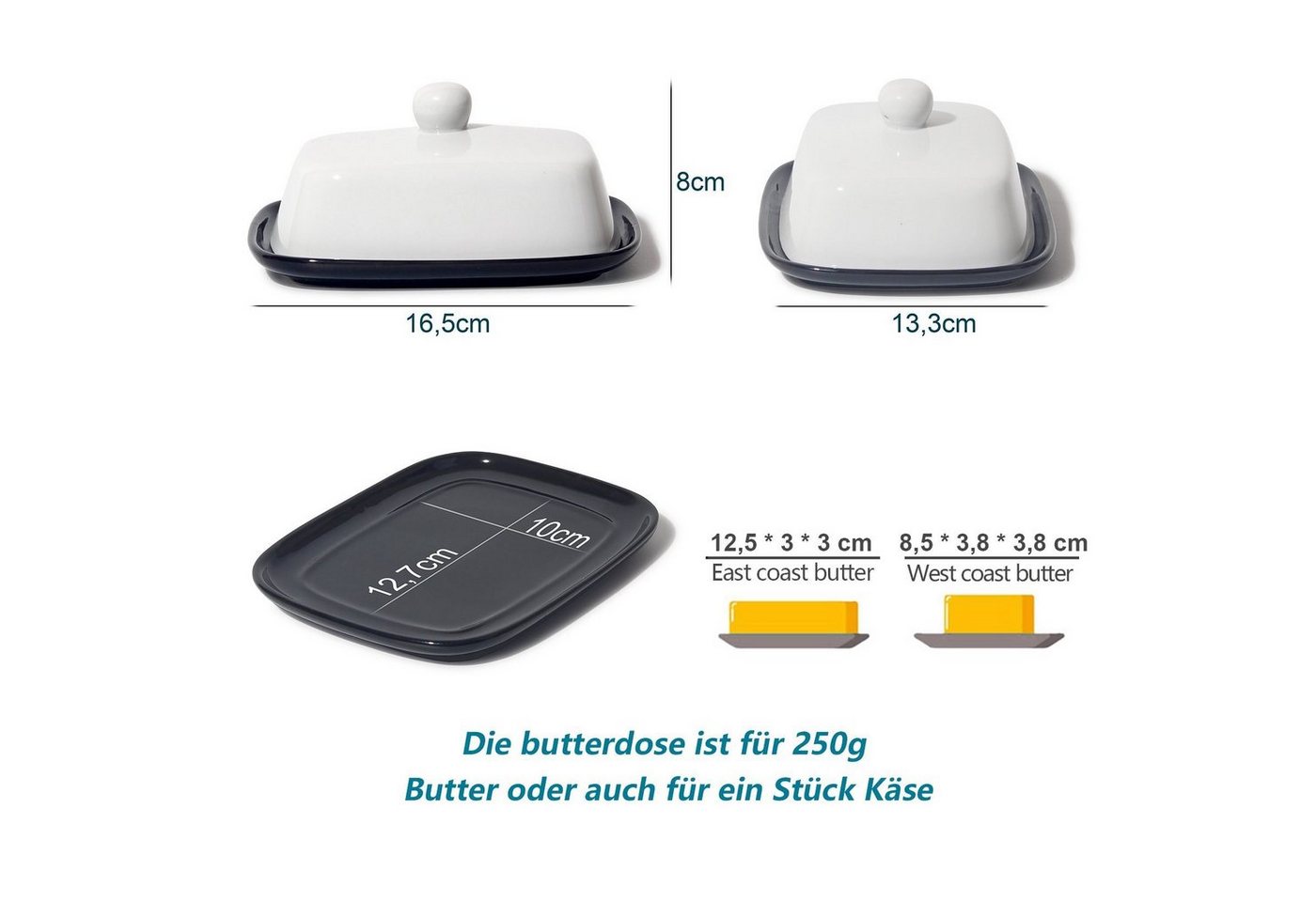 Zedelmaier Butterdose Butterdose aus Keramik,Butterschale Porzellan für Butter(250g), (Set, HYH003), Klimafreundlich, leicht zu reinigen und praktisch – Bild 2 von 5