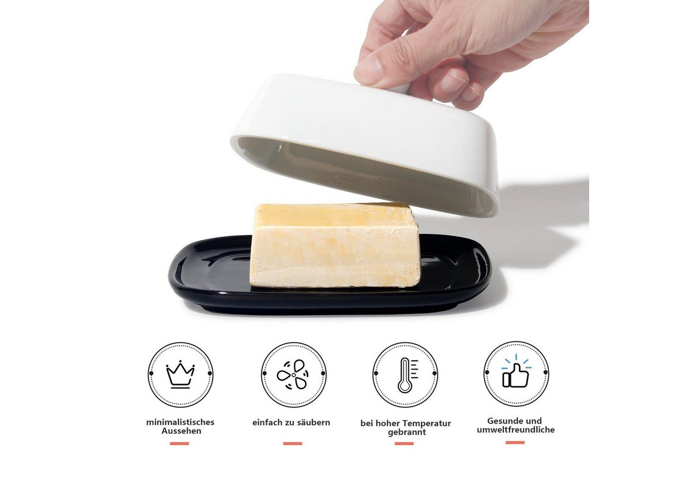 Zedelmaier Butterdose Butterdose aus Keramik,Butterschale Porzellan für Butter(250g), (Set, HYH003), Klimafreundlich, leicht zu reinigen und praktisch – Bild 3 von 5