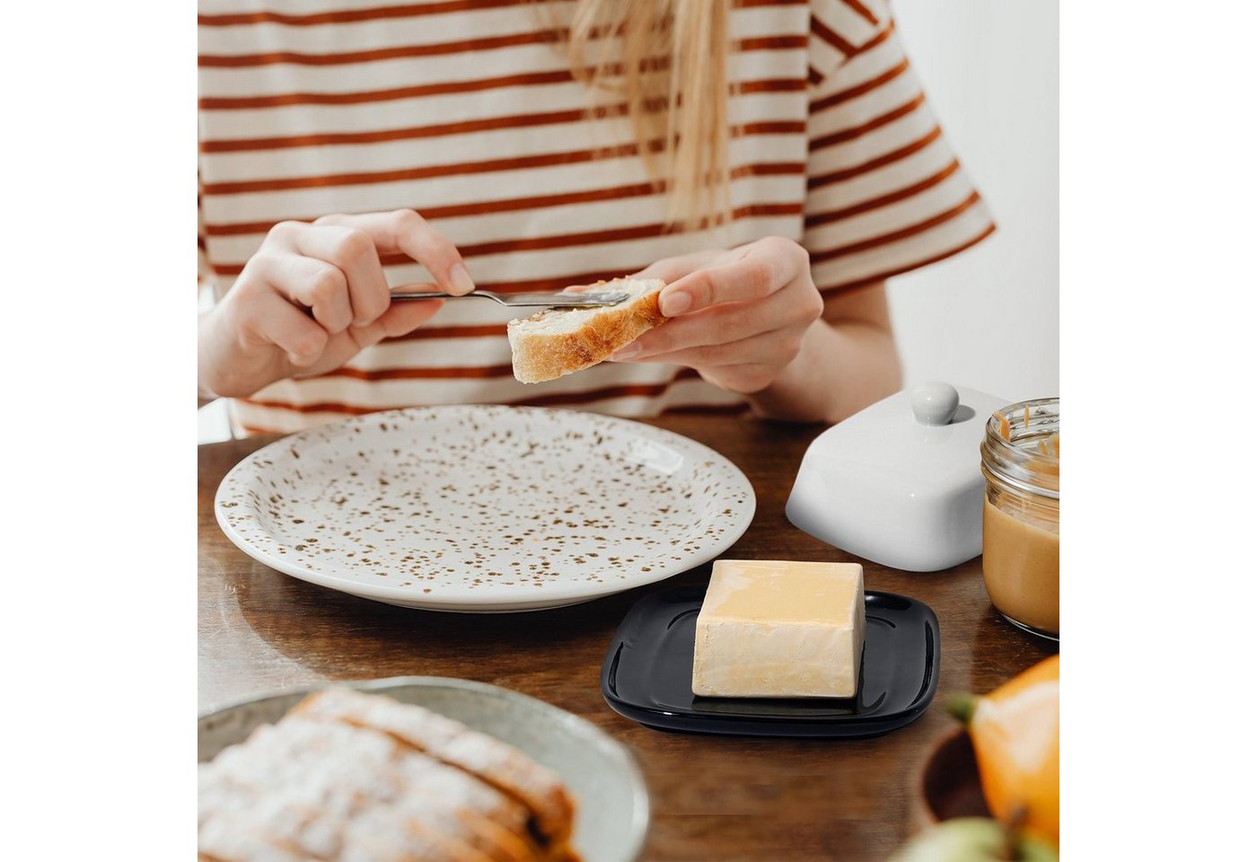 Zedelmaier Butterdose Butterdose aus Keramik,Butterschale Porzellan für Butter(250g), (Set, HYH003), Klimafreundlich, leicht zu reinigen und praktisch – Bild 5 von 5