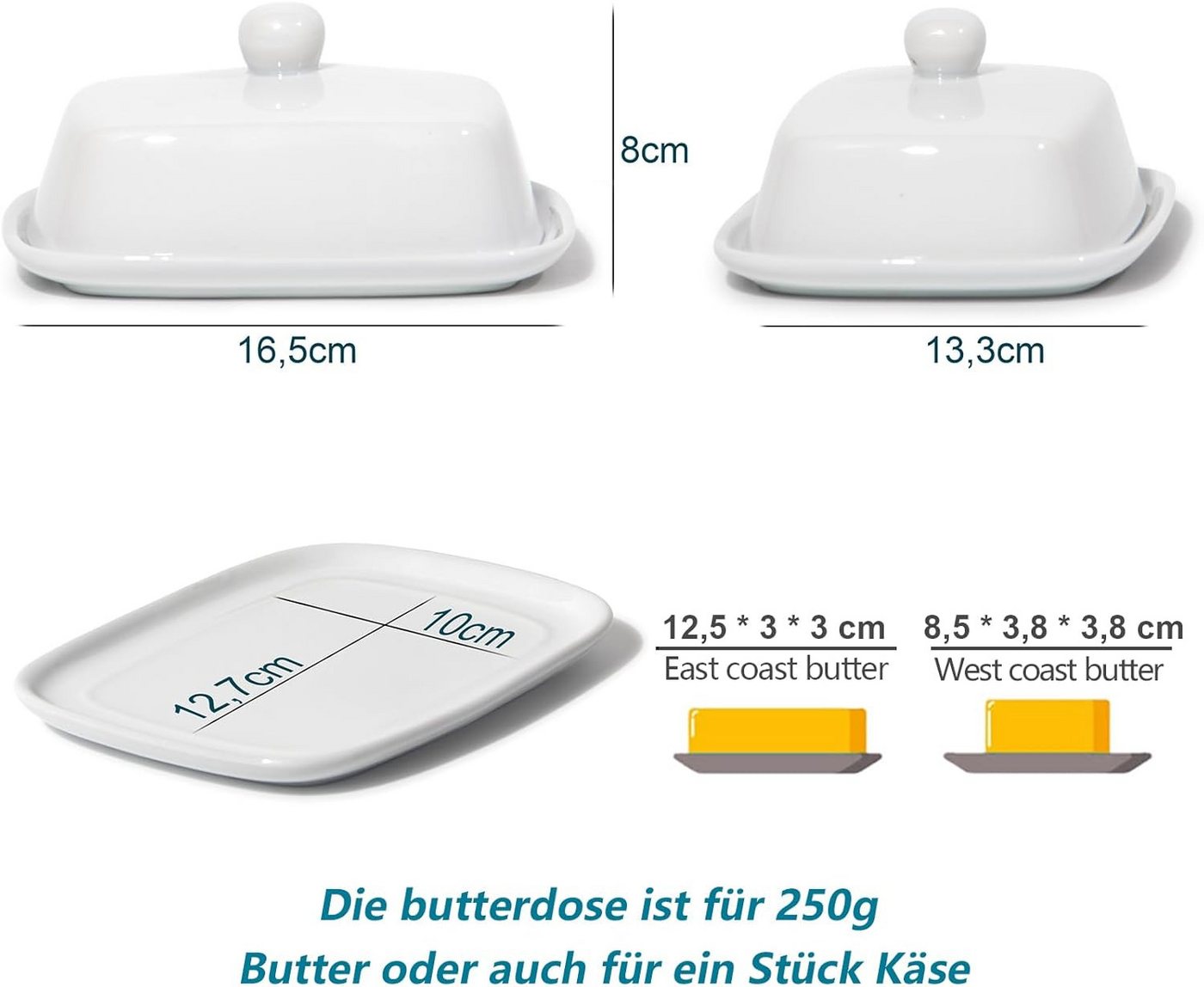 Zedelmaier Butterdose Butterdose aus Keramik,Butterschale Porzellan für Butter(250g), (Set, HYH003), Klimafreundlich, leicht zu reinigen und praktisch – Bild 2 von 5