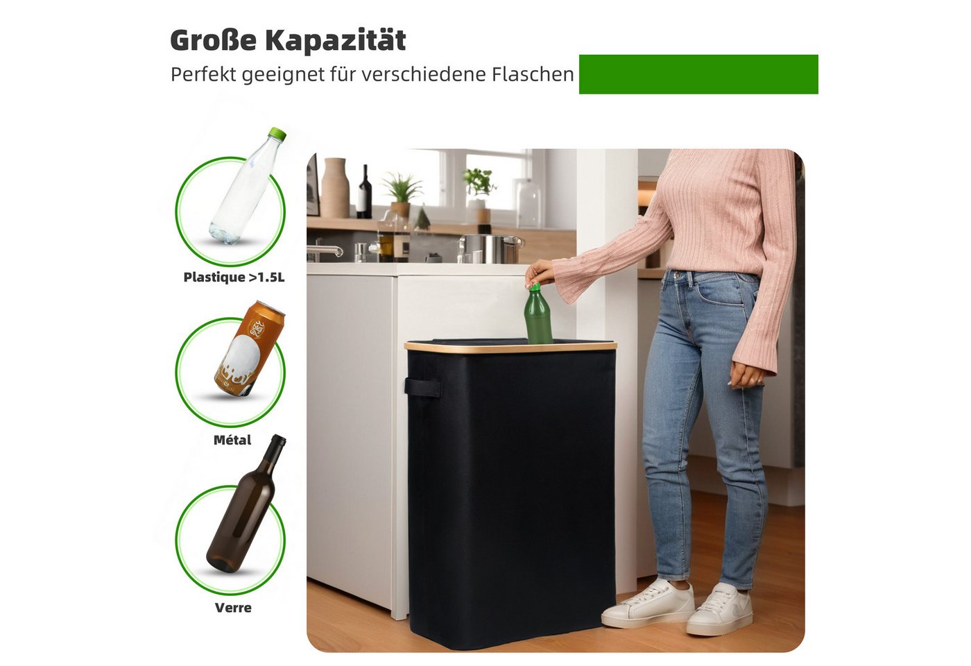 Zedelmaier Fangsack Pfandflaschen Auffangbehälter mit Deckel und XXL Tragetaschen, für Recycling, großes Fassungsvermögen für die Aufbewahrung, 140 l – Bild 3 von 5