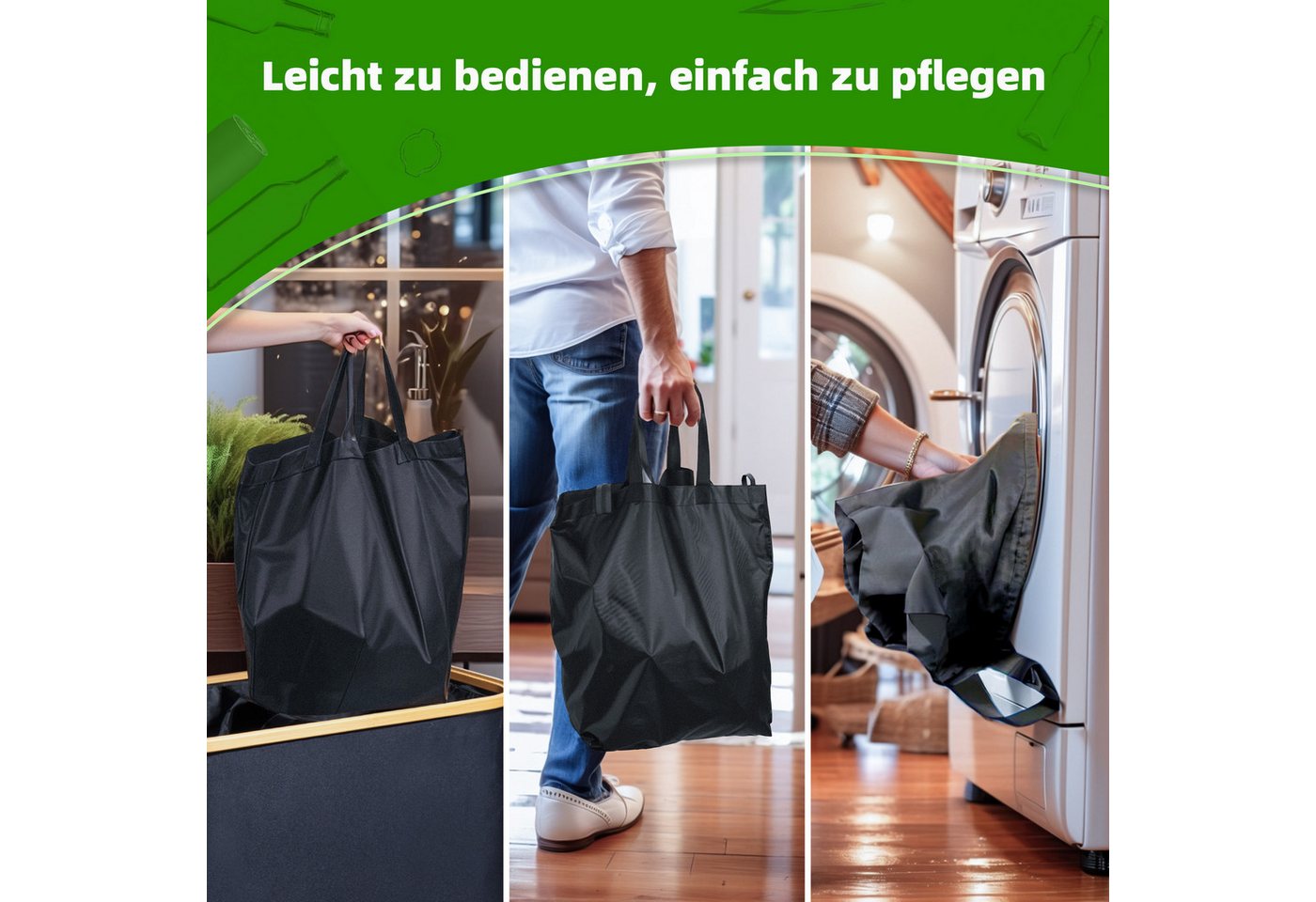 Zedelmaier Fangsack Pfandflaschen Auffangbehälter mit Deckel und XXL Tragetaschen, für Recycling, großes Fassungsvermögen für die Aufbewahrung, 140 l – Bild 4 von 5