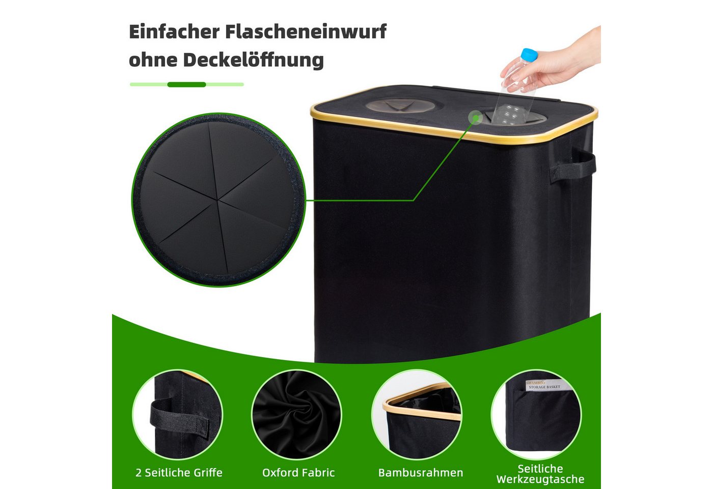 Zedelmaier Fangsack Pfandflaschen Auffangbehälter mit Deckel und XXL Tragetaschen, für Recycling, großes Fassungsvermögen für die Aufbewahrung, 140 l – Bild 5 von 5