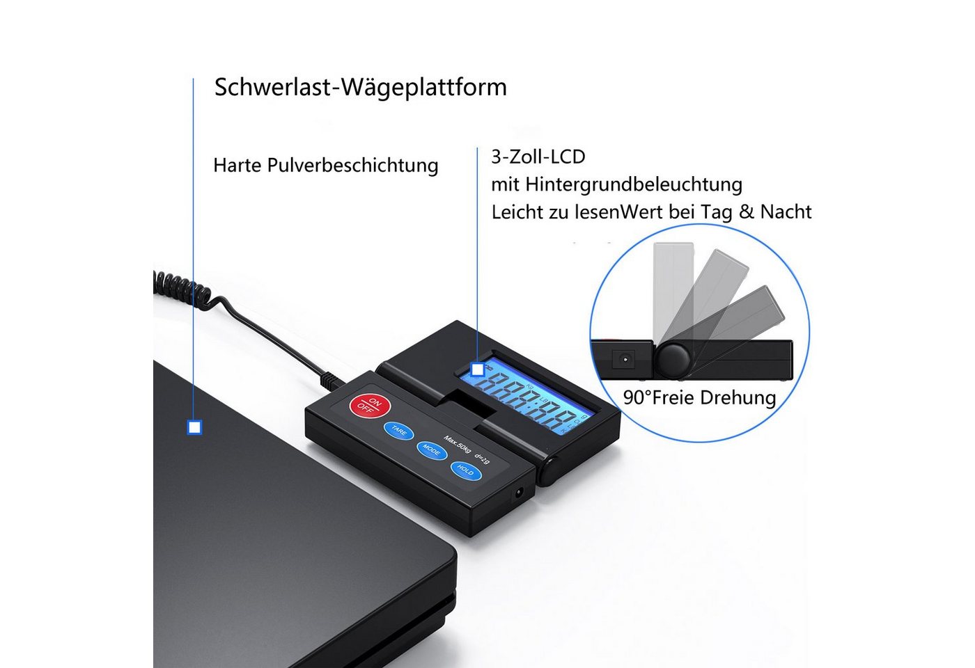 Zedelmaier Feinwaage Digitale Packetwaage Postwaage mit wandmontierbarem LCD-Display, (Wand Display Paketwaage), Briefwaage bis 50kg, d=2g, Robustes ABS, Batter – Bild 5 von 5