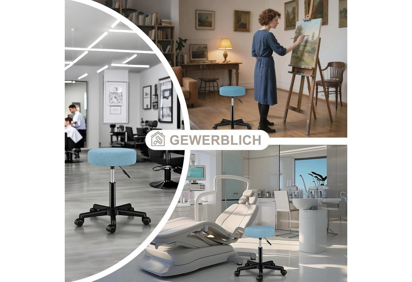 Zedelmaier Hocker Drehhocker Bürohocker Barhocker Arbeitshocker Polsterung, 44-58cm Höhenverstellbarer, 360°drehbar mit 5 Rollen – Bild 5 von 5