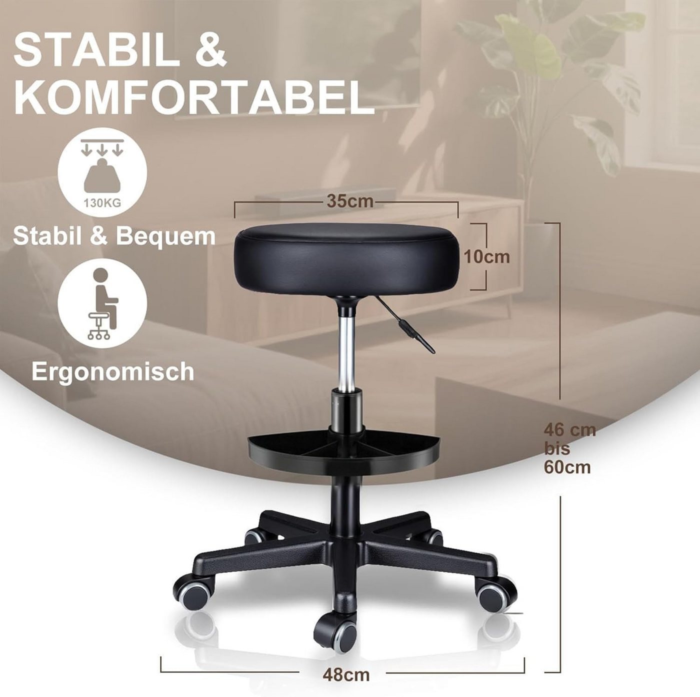 Zedelmaier Hocker Drehhocker Bürohocker Barhocker Arbeitshocker Polsterung, 44-58cm Höhenverstellbarer, Werkzeugablage mit unterteilten Fächern – Bild 2 von 5