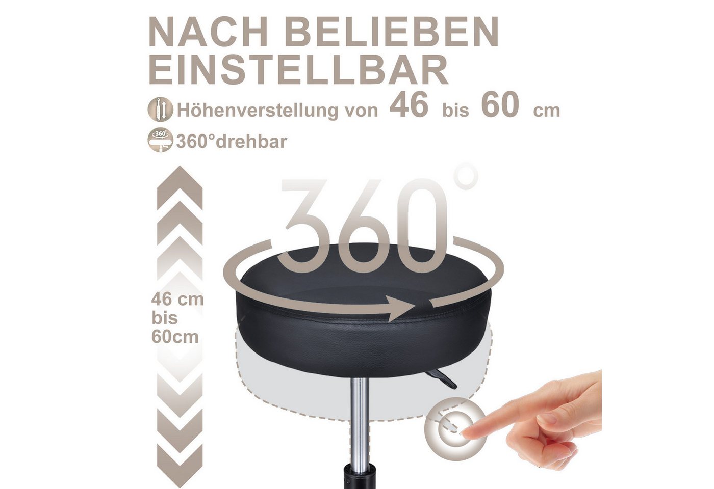 Zedelmaier Hocker Drehhocker Bürohocker Barhocker Arbeitshocker Polsterung, 44-58cm Höhenverstellbarer, Werkzeugablage mit unterteilten Fächern – Bild 3 von 5
