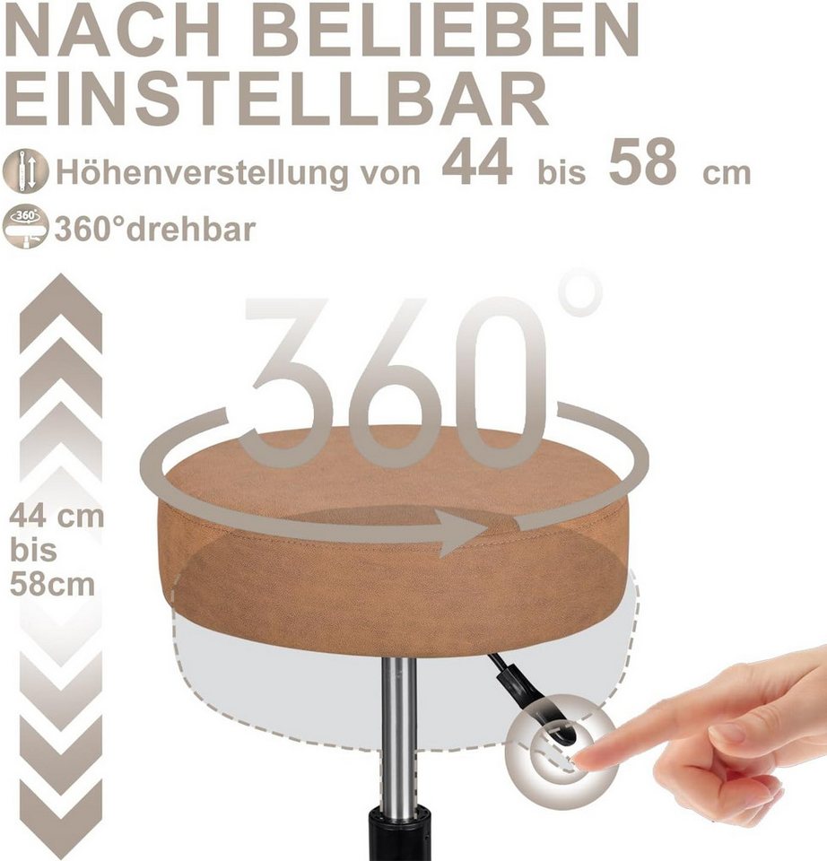 Zedelmaier Hocker Drehhocker Bürohocker Barhocker Arbeitshocker Polsterung, 44-58cm Höhenverstellbarer, 360°drehbar mit 5 Rollen – Bild 3 von 5