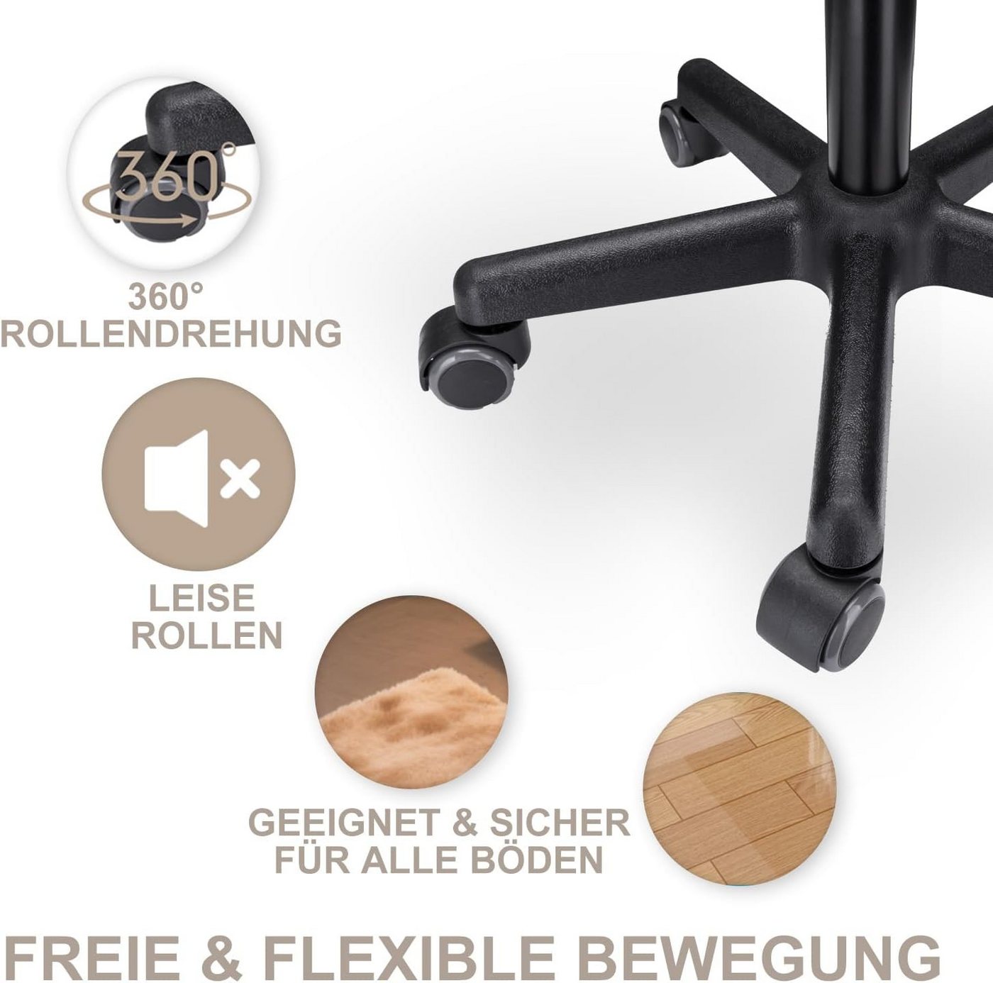 Zedelmaier Hocker Drehhocker Bürohocker Barhocker Arbeitshocker Polsterung, 44-58cm Höhenverstellbarer, 360°drehbar mit 5 Rollen – Bild 5 von 5