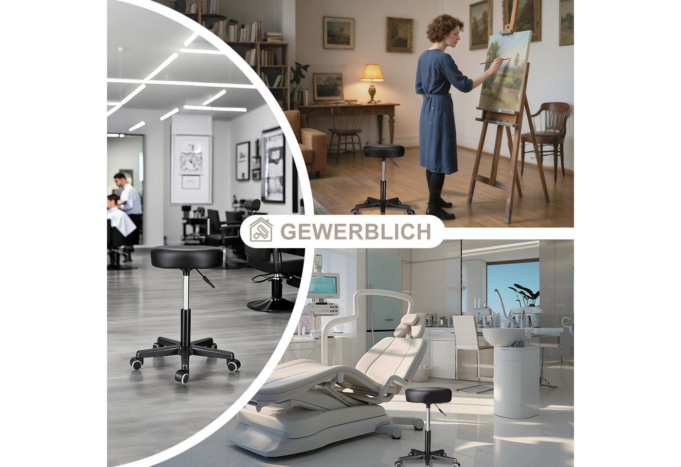 Zedelmaier Hocker Drehhocker Bürohocker Barhocker Arbeitshocker Polsterung, 44-58cm Höhenverstellbarer, 360°drehbar mit 5 Rollen – Bild 4 von 5