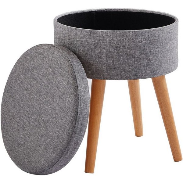Zedelmaier Hocker Hocker schminktisch Fußhocker Schminkhocker Polsterhocker (ZD3645), Gepolsterte Sitzfläche aus Leinen und Massivholz mit Wendedeckel