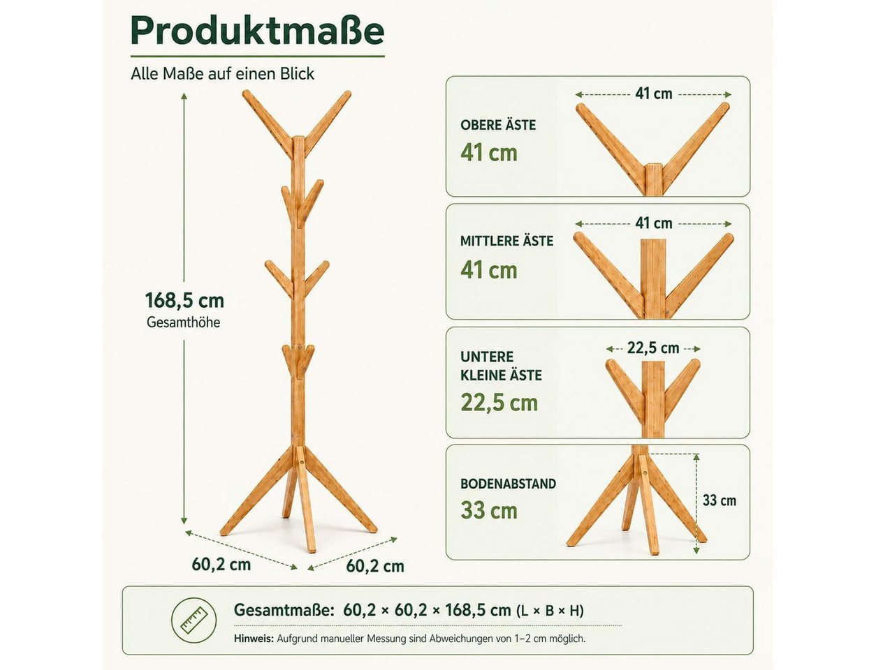 Zedelmaier Kleiderständer Bambus Kleiderständer in Baumform, freistehend mit 8 Haken, Geeignet für Schlafzimmer, Wohnzimmer, Flur zu Hause und das Büro – Bild 2 von 5