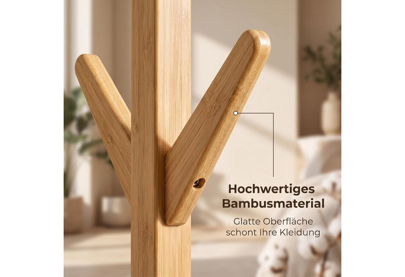 Zedelmaier Kleiderständer Bambus Kleiderständer in Baumform, freistehend mit 8 Haken, Geeignet für Schlafzimmer, Wohnzimmer, Flur zu Hause und das Büro – Bild 3 von 5