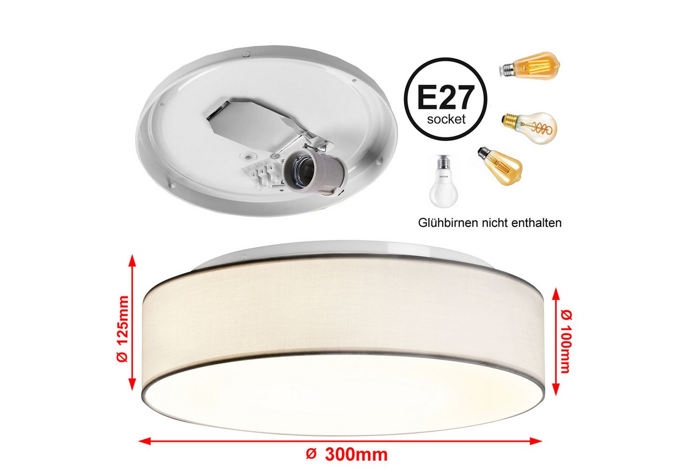 Zedelmaier Lampenschirm Deckenlampe Deckenleuchte Stoff, Max.40W/E27, ohne Leuchtmittel, Geeignet für Wohnzimmer Schlafzimmer Küche Flur Kinderzimmer – Bild 4 von 5