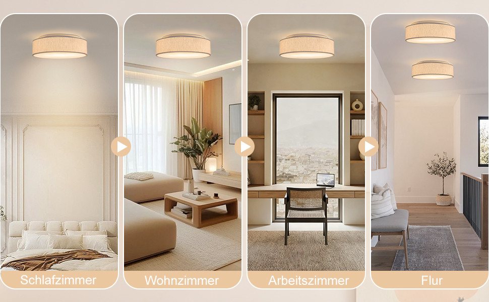 Zedelmaier Lampenschirm Deckenleuchte Deckenlampe mit Leinenstoffschirm, ohne Leuchtmittel, Max.40W/E27, für Wohnzimmer Schlafzimmer Flur – Bild 3 von 5