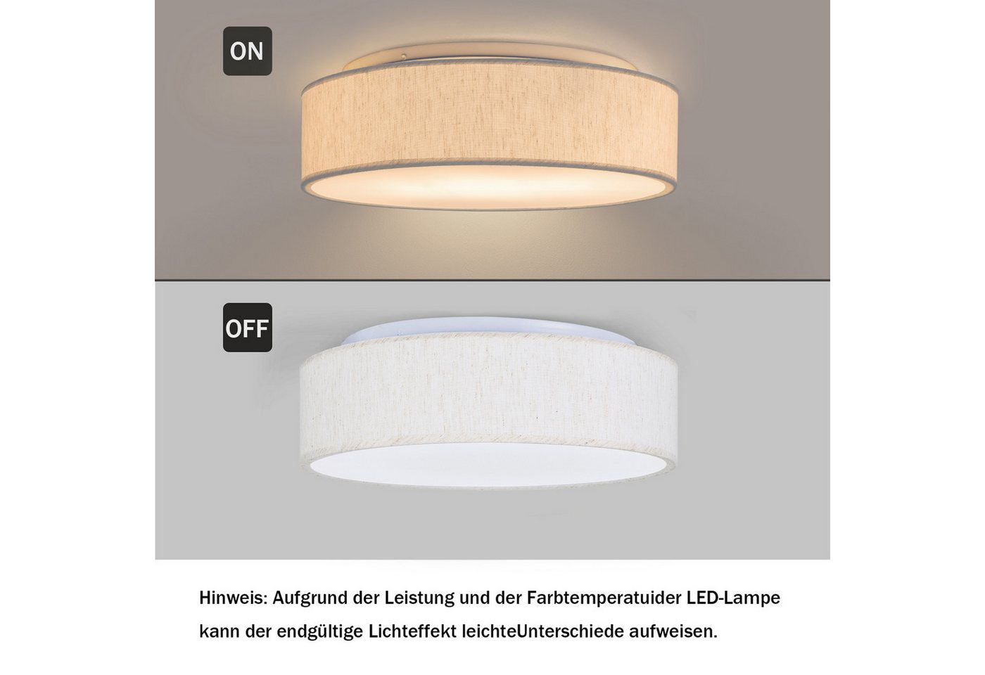 Zedelmaier Lampenschirm Deckenleuchte Deckenlampe mit Leinenstoffschirm, ohne Leuchtmittel, Max.40W/E27, für Wohnzimmer Schlafzimmer Flur – Bild 5 von 5