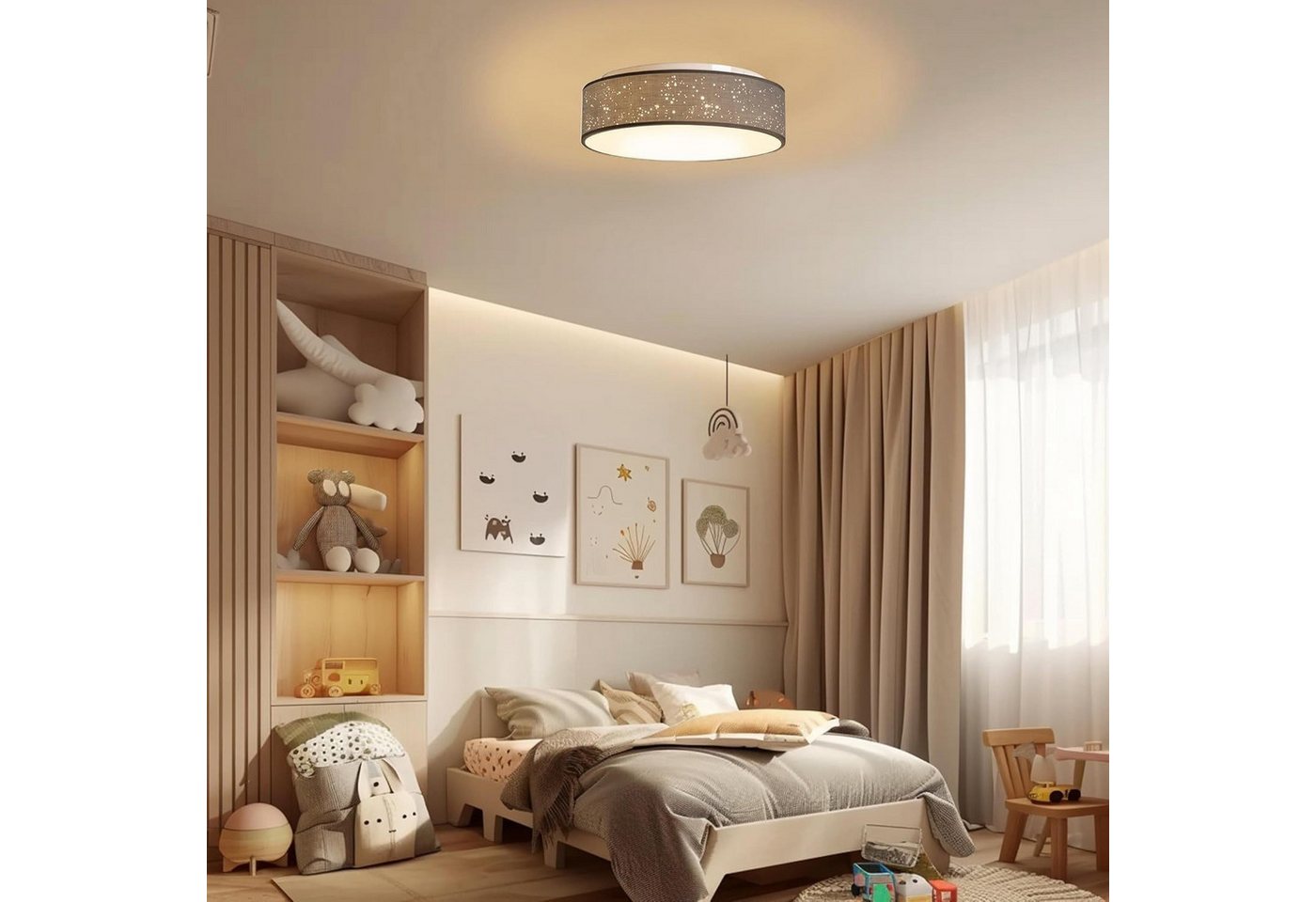 Zedelmaier Lampenschirm Deckenleuchte Deckenlampe Stoff mit Sterne Kinderzimmerlampe, ohne Leuchtmittel, für Kinderzimmer Schlafzimmer Wohnzimmer Flur – Bild 4 von 5