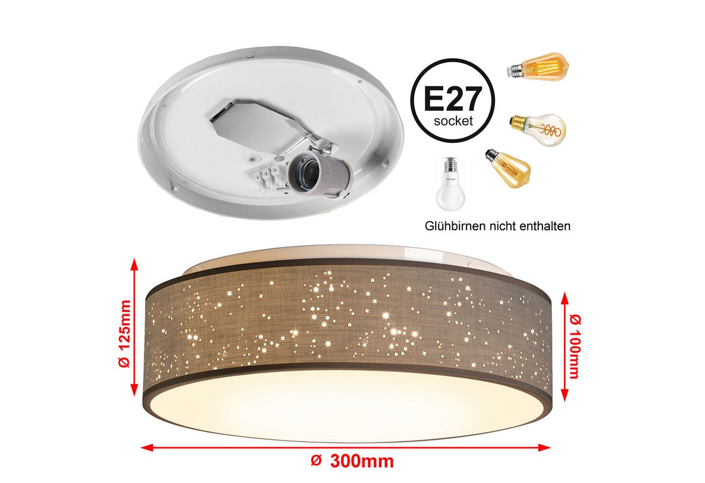 Zedelmaier Lampenschirm Deckenleuchte Deckenlampe Stoff mit Sterne Kinderzimmerlampe, ohne Leuchtmittel, für Kinderzimmer Schlafzimmer Wohnzimmer Flur – Bild 5 von 5