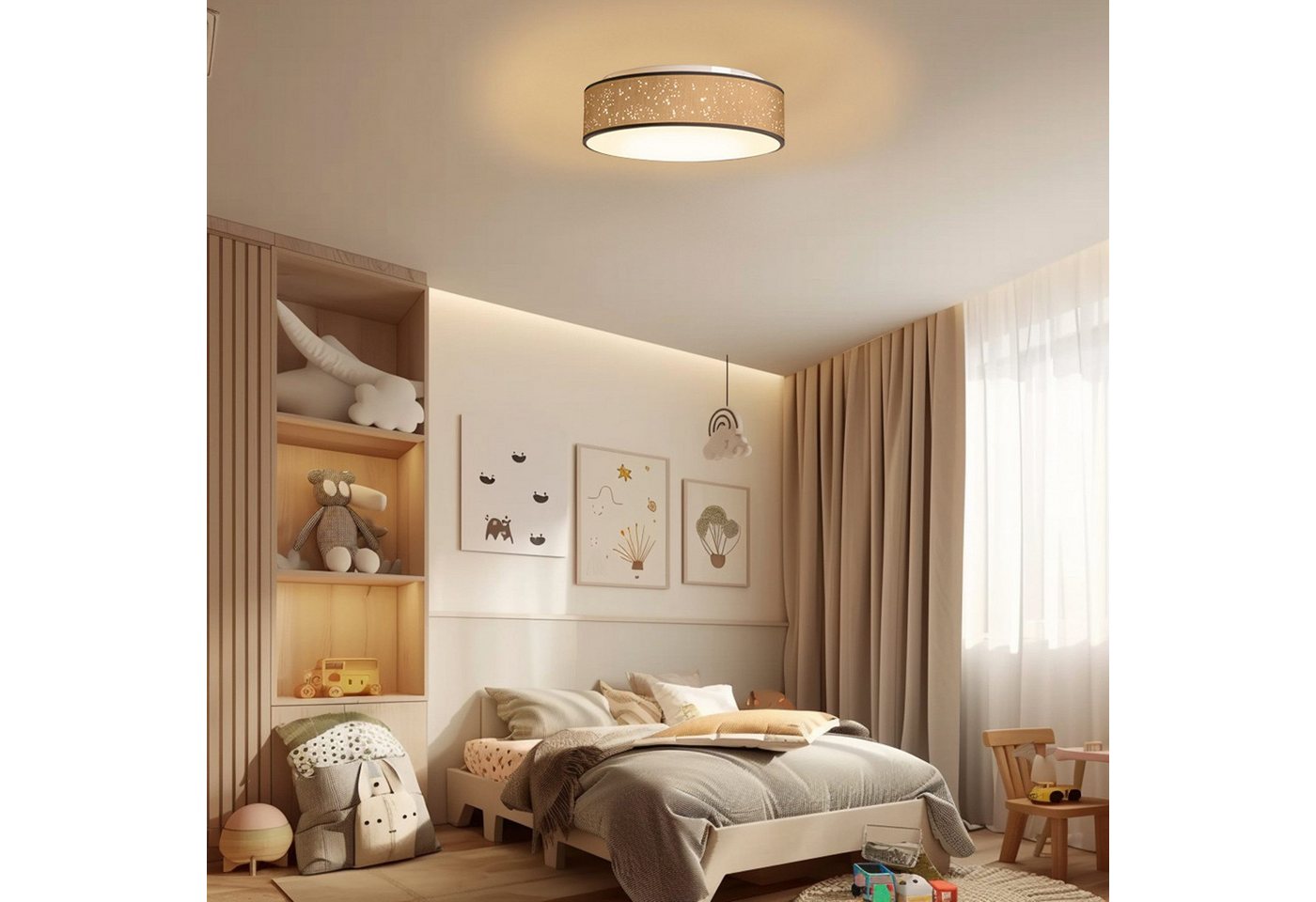 Zedelmaier Lampenschirm Deckenleuchte Deckenlampe Stoff mit Sterne Kinderzimmerlampe, ohne Leuchtmittel, für Kinderzimmer Schlafzimmer Wohnzimmer Flur – Bild 4 von 5