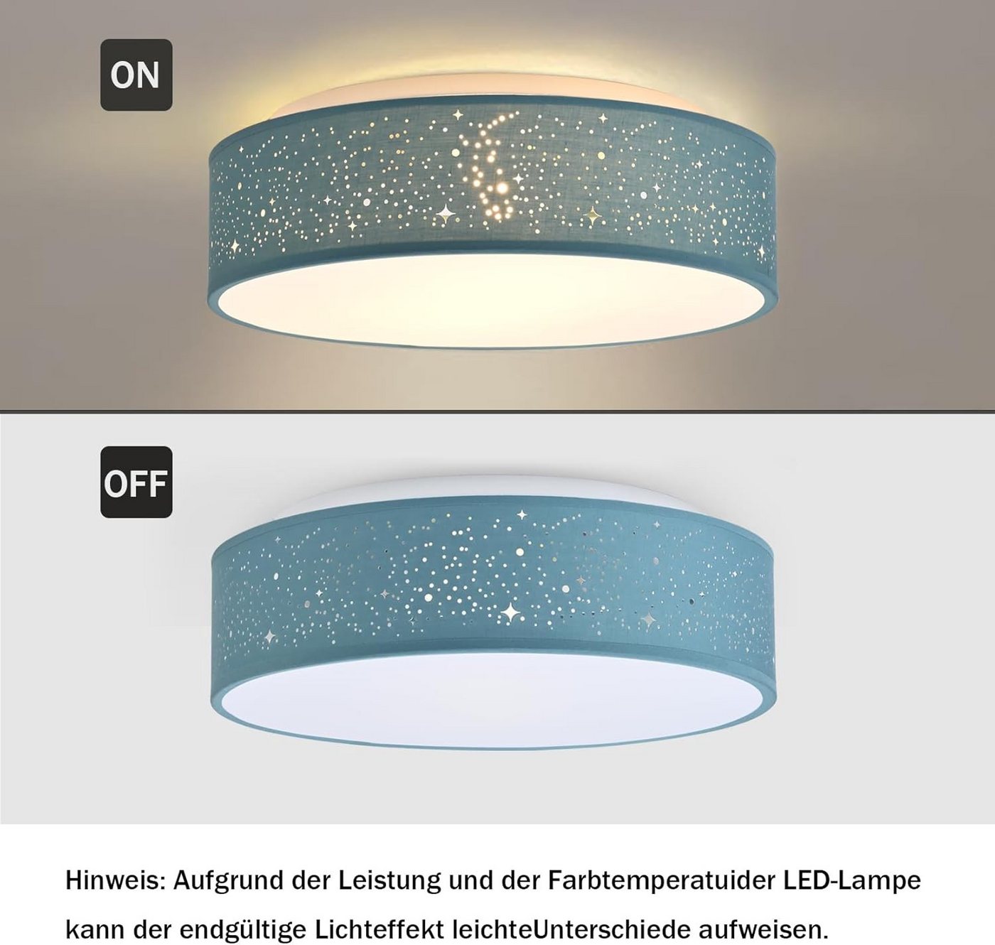 Zedelmaier Lampenschirm Deckenleuchte Deckenlampe Stoff mit Sterne Kinderzimmerlampe, ohne Leuchtmittel, für Kinderzimmer Schlafzimmer Wohnzimmer Flur – Bild 2 von 5