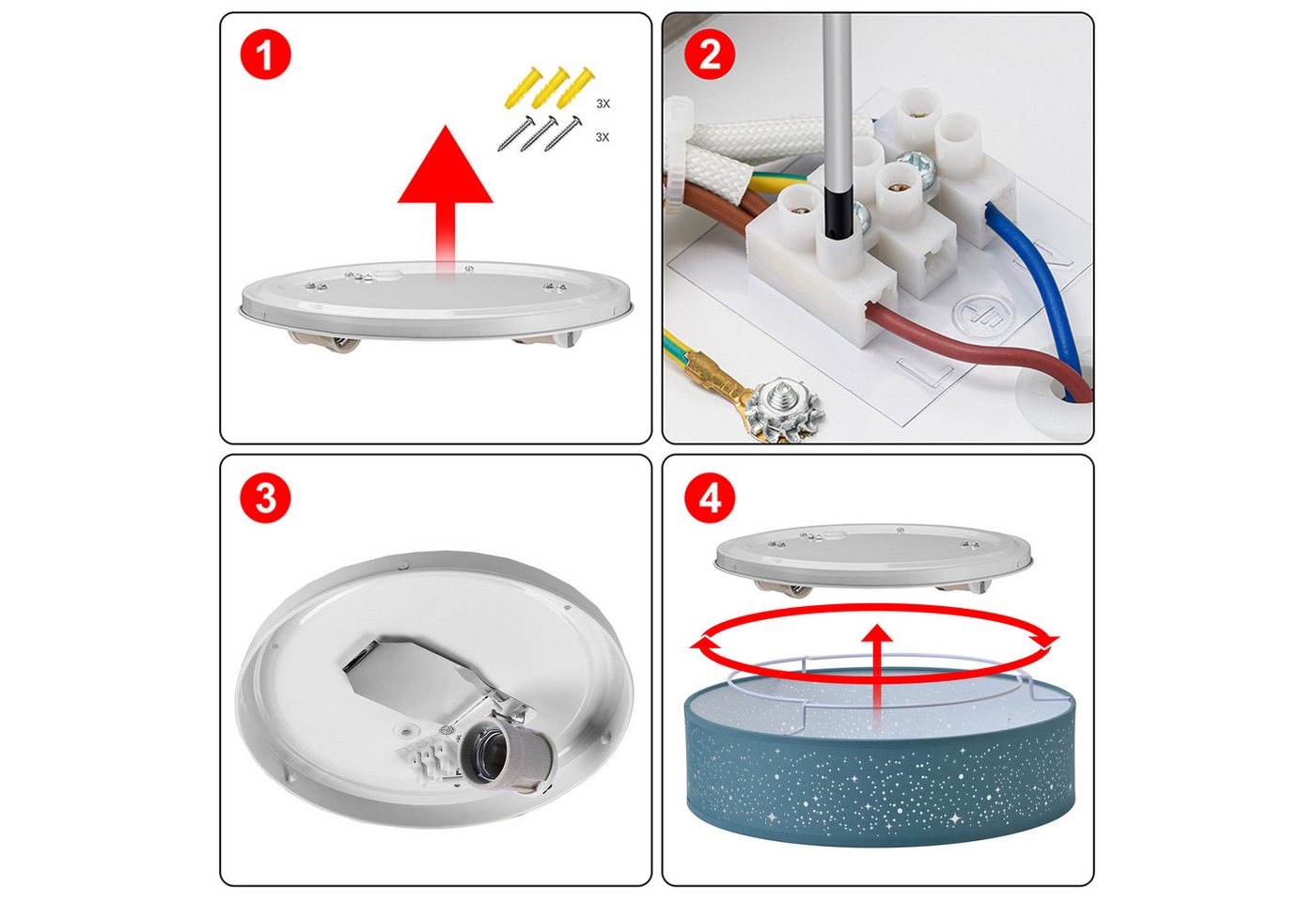 Zedelmaier Lampenschirm Deckenleuchte Deckenlampe Stoff mit Sterne Kinderzimmerlampe, ohne Leuchtmittel, für Kinderzimmer Schlafzimmer Wohnzimmer Flur – Bild 5 von 5