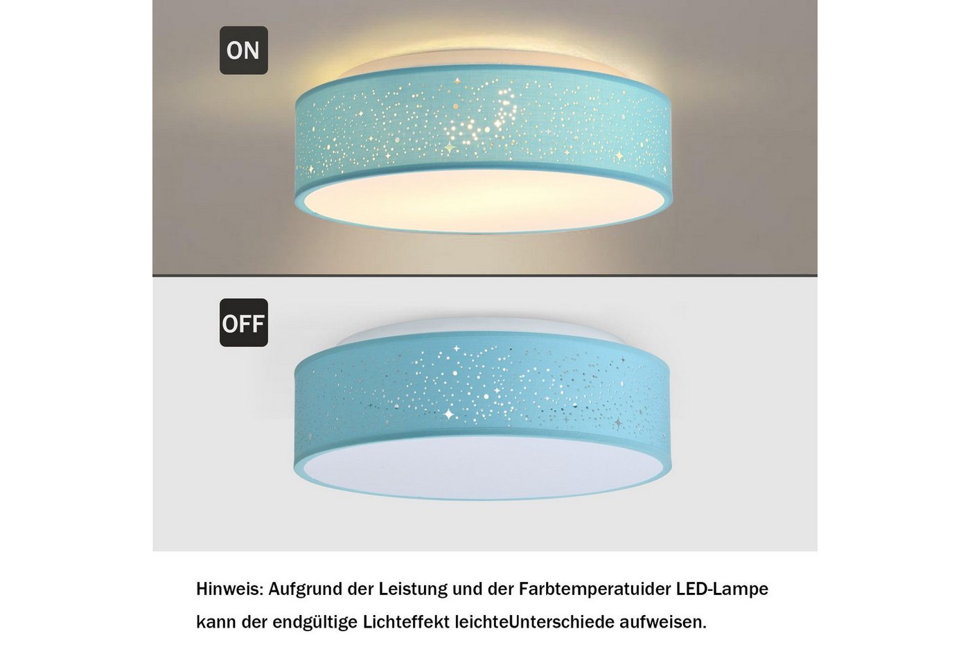 Zedelmaier Lampenschirm Deckenleuchte Deckenlampe Stoff mit Sterne Kinderzimmerlampe, ohne Leuchtmittel, für Kinderzimmer Schlafzimmer Wohnzimmer Flur – Bild 2 von 5