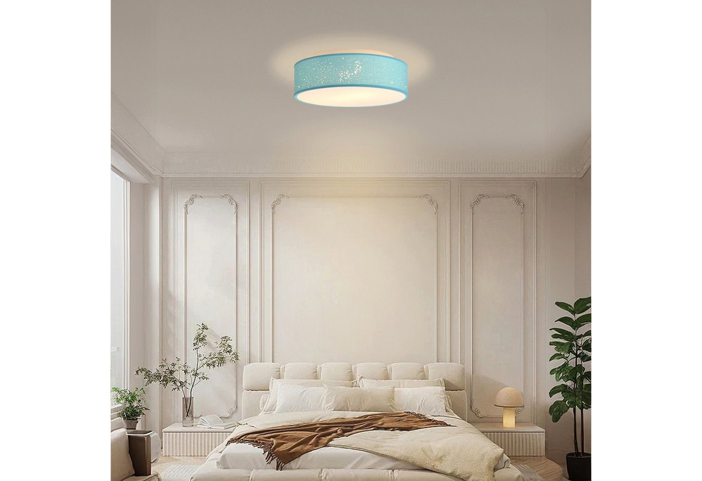 Zedelmaier Lampenschirm Deckenleuchte Deckenlampe Stoff mit Sterne Kinderzimmerlampe, ohne Leuchtmittel, für Kinderzimmer Schlafzimmer Wohnzimmer Flur – Bild 4 von 5
