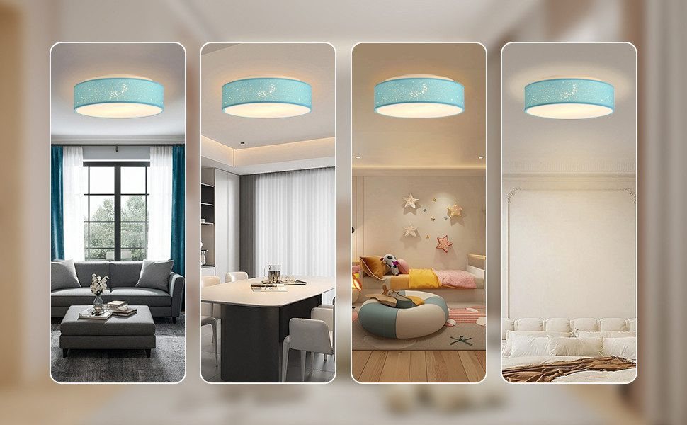 Zedelmaier Lampenschirm Deckenleuchte Deckenlampe Stoff mit Sterne Kinderzimmerlampe, ohne Leuchtmittel, für Kinderzimmer Schlafzimmer Wohnzimmer Flur – Bild 5 von 5