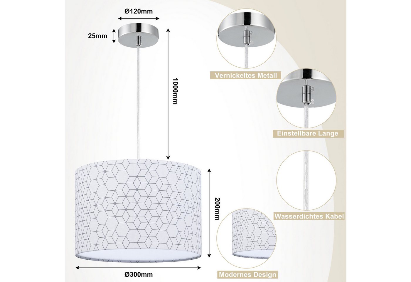 Zedelmaier Pendelleuchte Hängelampe hängend Deckenlampe E27x1/Max.40 W, ohne Leuchtmittel, Geeignet für Esszimmer Wohnzimmer Schlafzimmer Flur – Bild 2 von 5