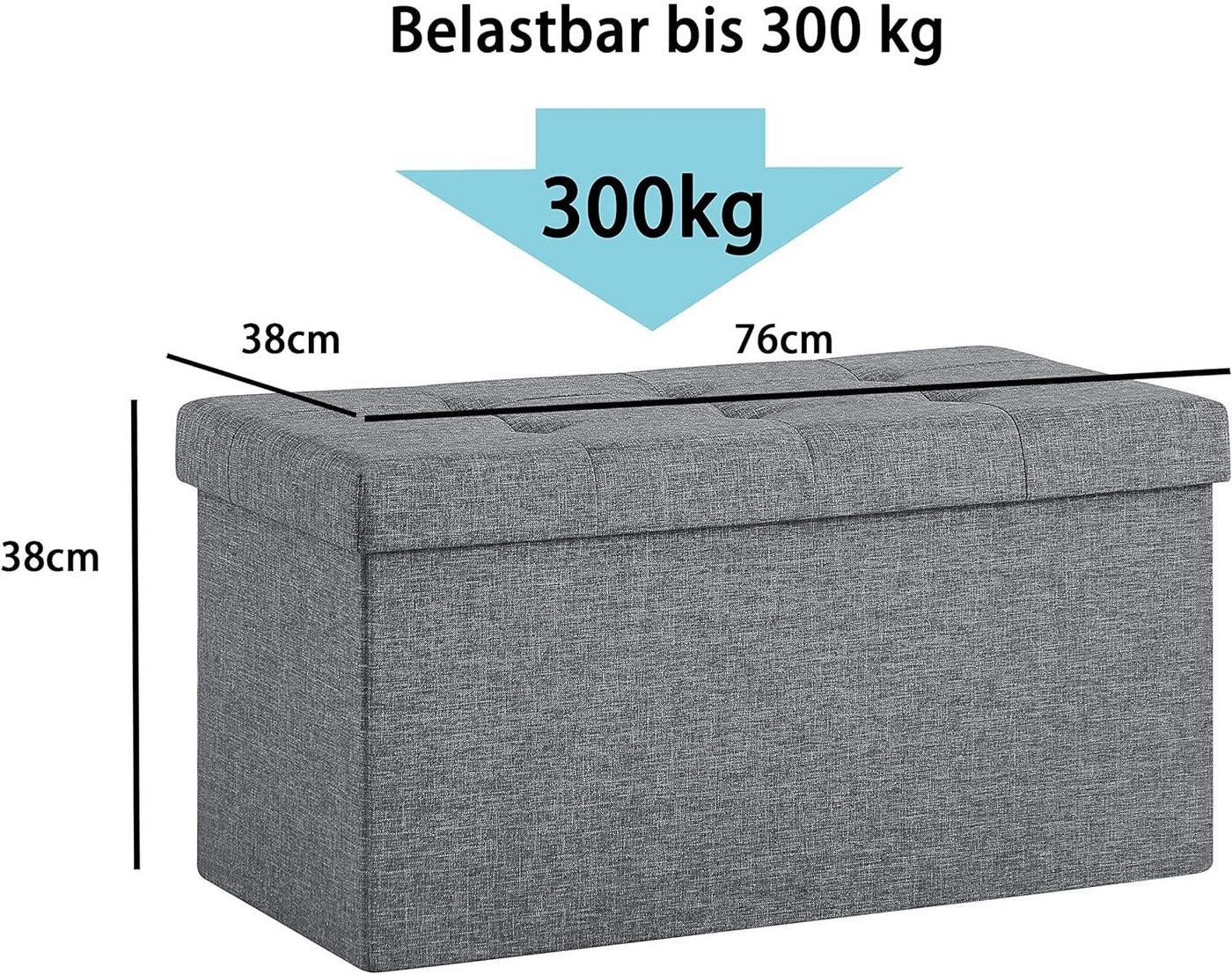Zedelmaier Sitzbank Sitzbank mit Stauraum, Sitzhocker, Spielzeugtruhe, Fußhocker (ZD76Lenien), Aus MDF-Platte und Lenien. Faltbar, bis 300 kg,Truhenbank – Bild 4 von 5