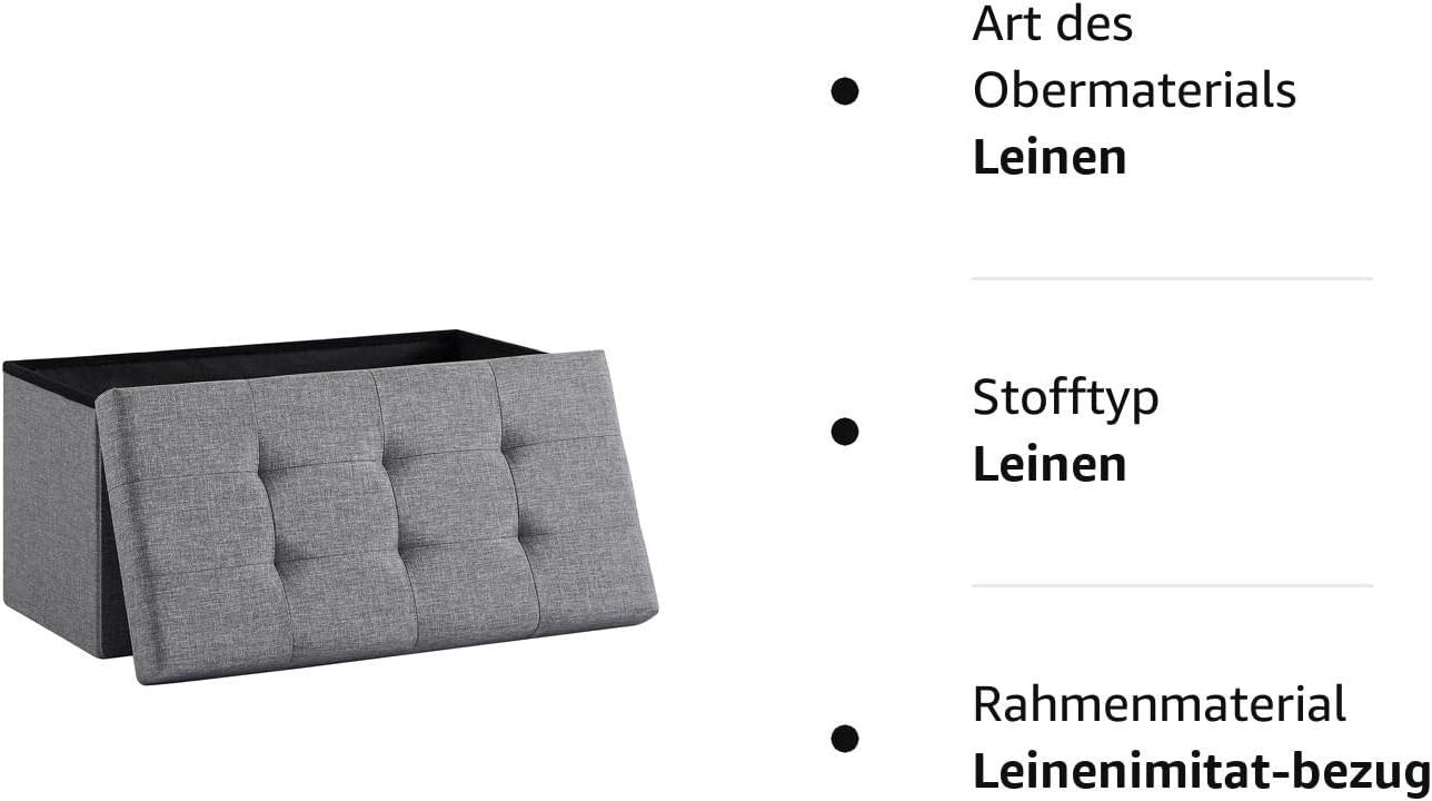 Zedelmaier Sitzbank Sitzbank mit Stauraum, Sitzhocker, Spielzeugtruhe, Fußhocker (ZD76Lenien), Aus MDF-Platte und Lenien. Faltbar, bis 300 kg,Truhenbank – Bild 5 von 5
