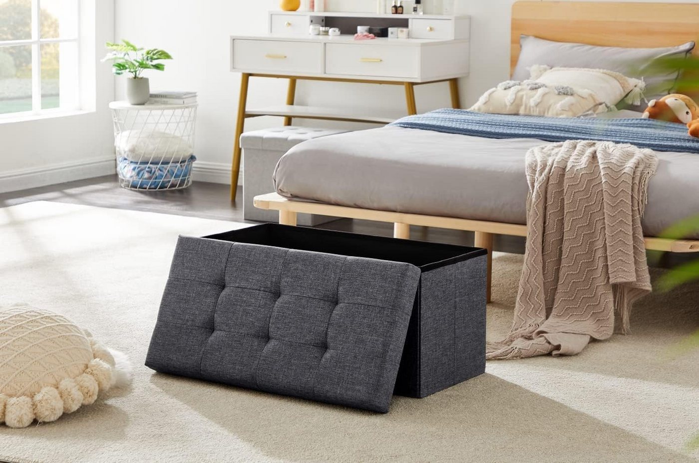 Zedelmaier Sitzbank Sitzbank mit Stauraum, Sitzhocker, Spielzeugtruhe, Fußhocker (ZD76Lenien), Aus MDF-Platte und Lenien. Faltbar, bis 300 kg,Truhenbank – Bild 2 von 5
