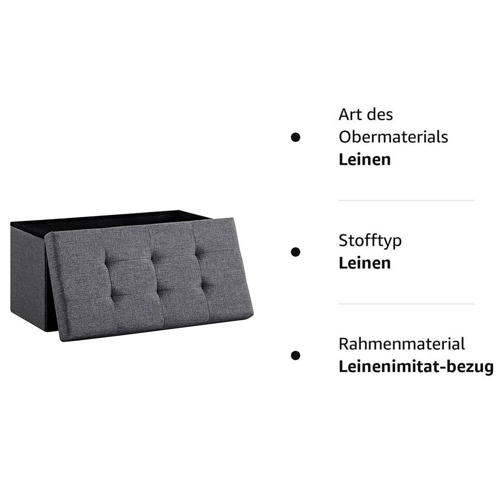 Zedelmaier Sitzbank Sitzbank mit Stauraum, Sitzhocker, Spielzeugtruhe, Fußhocker (ZD76Lenien), Aus MDF-Platte und Lenien. Faltbar, bis 300 kg,Truhenbank – Bild 4 von 5