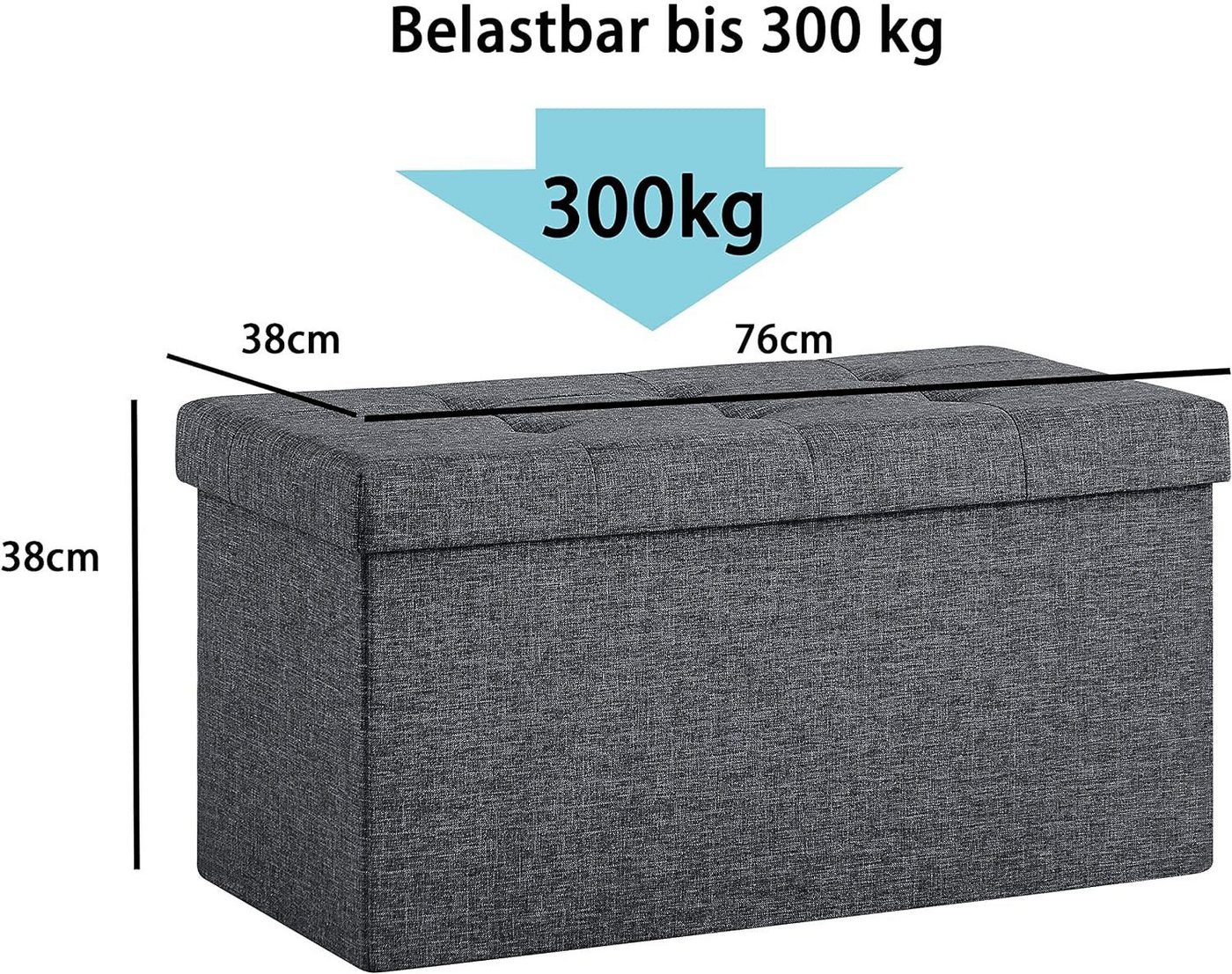 Zedelmaier Sitzbank Sitzbank mit Stauraum, Sitzhocker, Spielzeugtruhe, Fußhocker (ZD76Lenien), Aus MDF-Platte und Lenien. Faltbar, bis 300 kg,Truhenbank – Bild 5 von 5