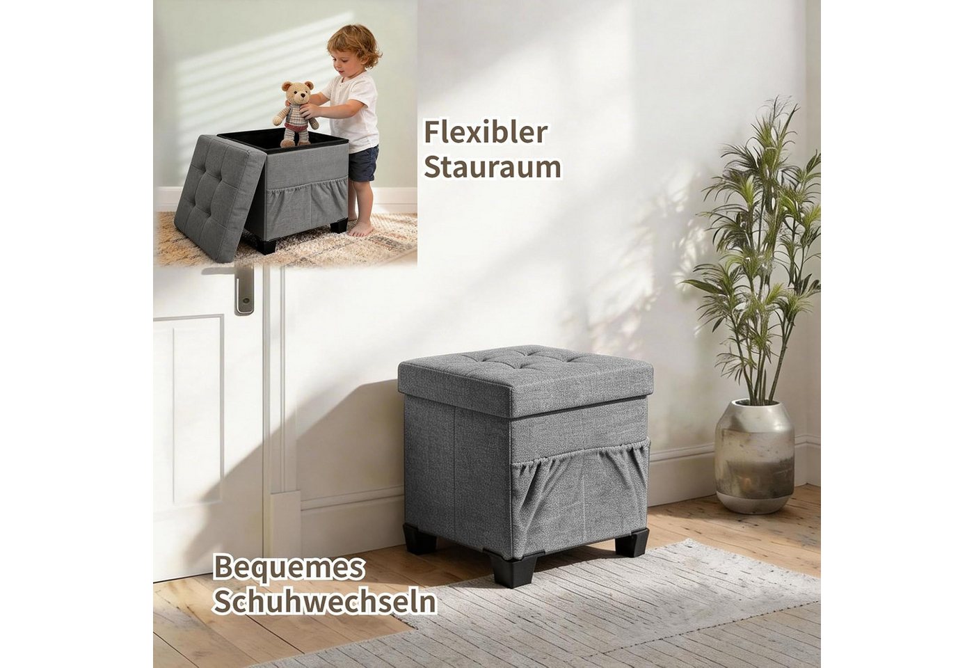 Zedelmaier Sitzhocker mit Stauraum, Schuhbank, klappbare Sitztruhe, Fußbank – Bild 3 von 5