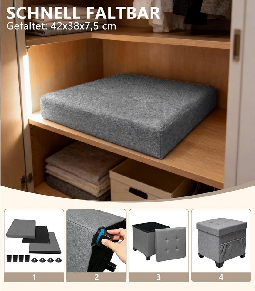 Zedelmaier Sitzhocker mit Stauraum, Schuhbank, klappbare Sitztruhe, Fußbank – Bild 5 von 5
