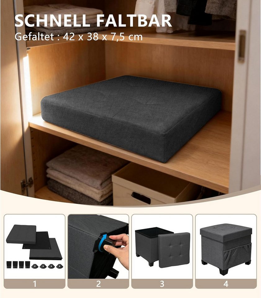 Zedelmaier Sitzhocker mit Stauraum, Schuhbank, klappbare Sitztruhe, Fußbank – Bild 4 von 5