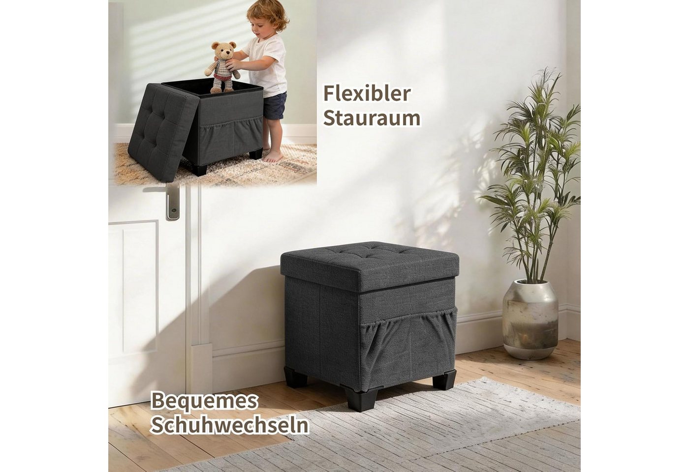 Zedelmaier Sitzhocker mit Stauraum, Schuhbank, klappbare Sitztruhe, Fußbank – Bild 5 von 5